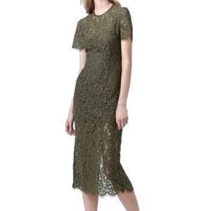 DIANE VON FURSTENBERG | DVF Green Carly Lace Overlay Short Sleeve Midi Dress